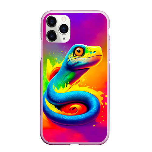 Чехол iPhone 11 Pro матовый Змейка в красках / 3D-Розовый – фото 1