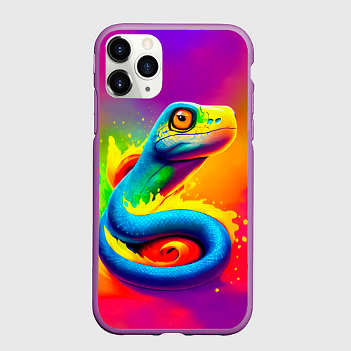 Чехол iPhone 11 Pro матовый Змейка в красках / 3D-Фиолетовый – фото 1