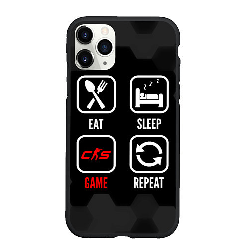 Чехол iPhone 11 Pro матовый Eat, sleep, Counter-Strike 2, repeat / 3D-Черный – фото 1