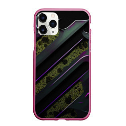 Чехол iPhone 11 Pro матовый Фиолетовые и зеленые вставки