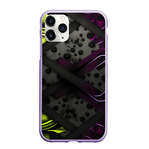 Чехол iPhone 11 Pro матовый Темная фиолетовая текстура с листьями / 3D-Светло-сиреневый – фото 1