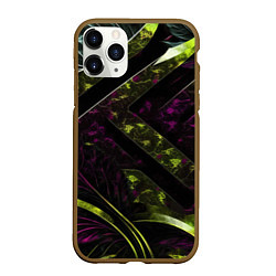 Чехол iPhone 11 Pro матовый Темные фиолетовые и зеленые вставки