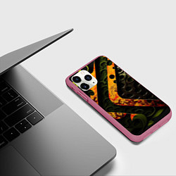 Чехол iPhone 11 Pro матовый Оранжевые полосы на неровной текстуре, цвет: 3D-малиновый — фото 2