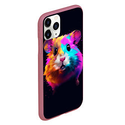 Чехол iPhone 11 Pro матовый Хомяк в неоновых красках, цвет: 3D-малиновый — фото 2