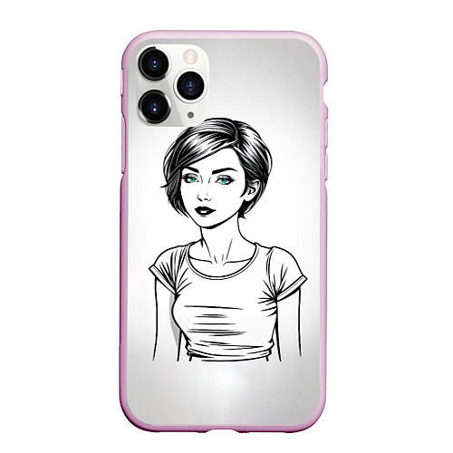 Чехол iPhone 11 Pro матовый Девушка с голубыми глазами / 3D-Розовый – фото 1