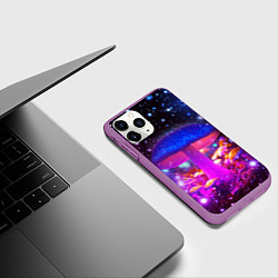 Чехол iPhone 11 Pro матовый Звезды и неоновые светящиеся грибы, цвет: 3D-фиолетовый — фото 2