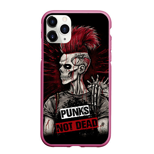 Чехол iPhone 11 Pro матовый Punks not dead / 3D-Малиновый – фото 1