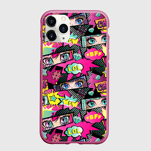 Чехол iPhone 11 Pro матовый Глаза аниме-девушки: cool pattern / 3D-Малиновый – фото 1