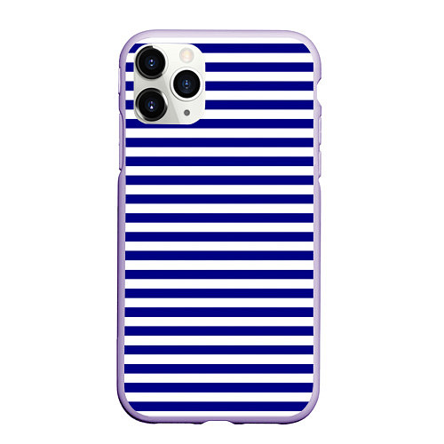 Чехол iPhone 11 Pro матовый Тельняшка синяя ВМФ / 3D-Светло-сиреневый – фото 1