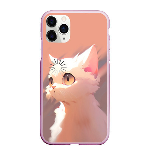 Чехол iPhone 11 Pro матовый Аниме Кот с загрузкой / 3D-Розовый – фото 1