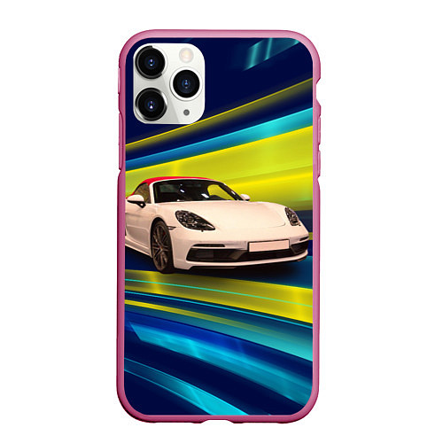 Чехол iPhone 11 Pro матовый Спорткар Porsche в движении / 3D-Малиновый – фото 1