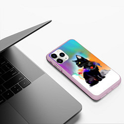 Чехол iPhone 11 Pro матовый Чёрная кошечка с сердечком на груди, цвет: 3D-розовый — фото 2
