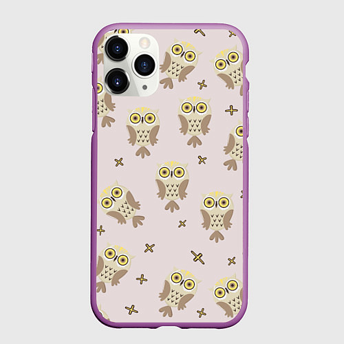 Чехол iPhone 11 Pro матовый Сова и знак плюс / 3D-Фиолетовый – фото 1