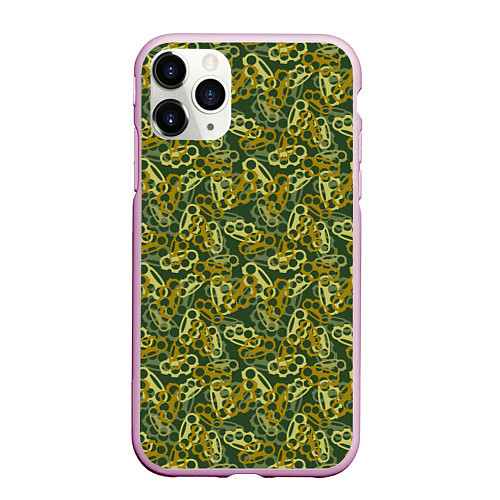 Чехол iPhone 11 Pro матовый Кастеты - камуфляж / 3D-Розовый – фото 1