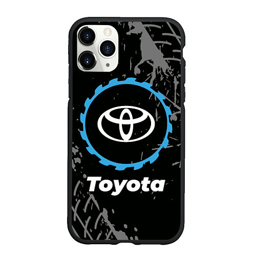 Чехол iPhone 11 Pro матовый Toyota в стиле Top Gear со следами шин на фоне / 3D-Черный – фото 1