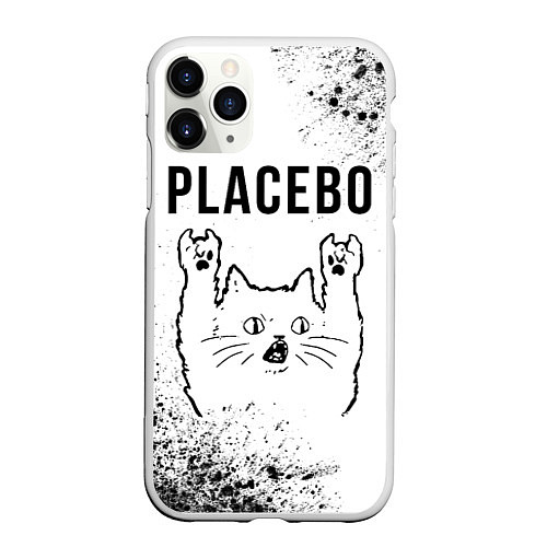 Чехол iPhone 11 Pro матовый Placebo рок кот на светлом фоне / 3D-Белый – фото 1