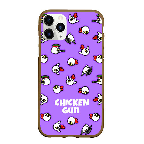 Чехол iPhone 11 Pro матовый Chicken Gun - паттерн / 3D-Коричневый – фото 1