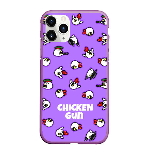 Чехол iPhone 11 Pro матовый Chicken Gun - паттерн / 3D-Фиолетовый – фото 1