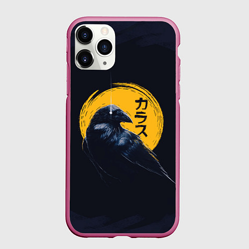 Чехол iPhone 11 Pro матовый Raven and moon / 3D-Малиновый – фото 1