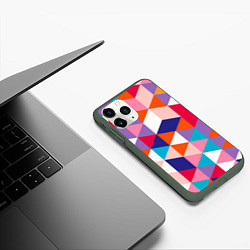 Чехол iPhone 11 Pro матовый Ромбический разноцветный паттерн, цвет: 3D-темно-зеленый — фото 2