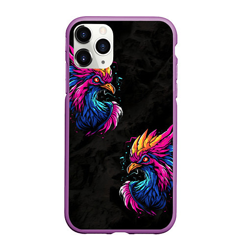 Чехол iPhone 11 Pro матовый Киберпанк Птица / 3D-Фиолетовый – фото 1