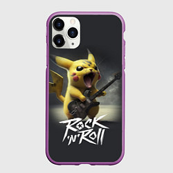 Чехол iPhone 11 Pro матовый Пикачу с электрогитарой, цвет: 3D-фиолетовый