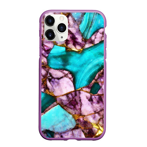 Чехол iPhone 11 Pro матовый Рисунок текстуры синего и фиолетового мрамора / 3D-Фиолетовый – фото 1
