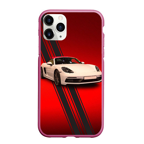 Чехол iPhone 11 Pro матовый Немецкий спортивный автомобиль Porsche / 3D-Малиновый – фото 1