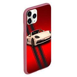 Чехол iPhone 11 Pro матовый Немецкий спортивный автомобиль Porsche, цвет: 3D-малиновый — фото 2