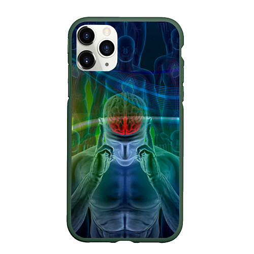 Чехол iPhone 11 Pro матовый Человеческий мозг и импульсы / 3D-Темно-зеленый – фото 1