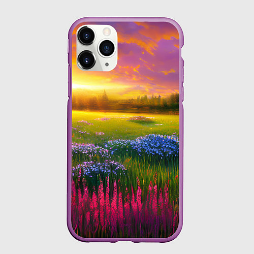 Чехол iPhone 11 Pro матовый Летний закат / 3D-Фиолетовый – фото 1