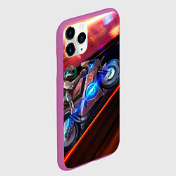 Чехол iPhone 11 Pro матовый Мотоцикл ночной город, цвет: 3D-фиолетовый — фото 2