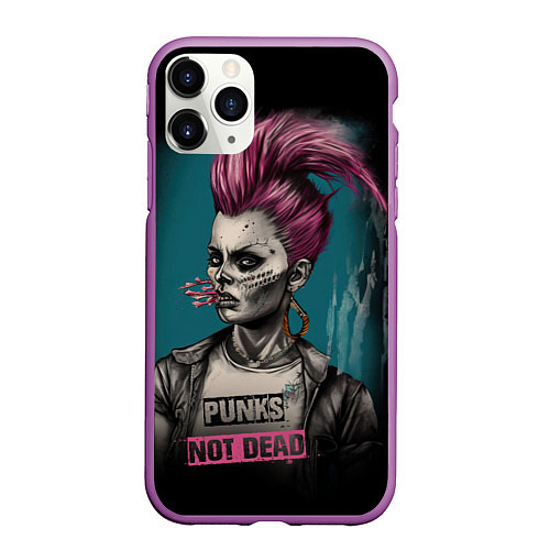 Чехол iPhone 11 Pro матовый Punks no dead girl / 3D-Фиолетовый – фото 1