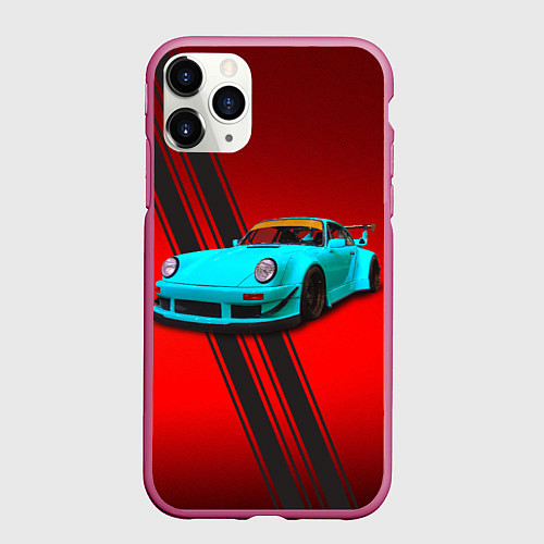 Чехол iPhone 11 Pro матовый Немецкий спортивный автомобиль Porsche 911 / 3D-Малиновый – фото 1