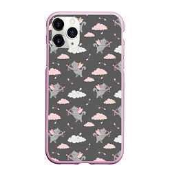Чехол iPhone 11 Pro матовый Коты купидоны паттерн, цвет: 3D-розовый