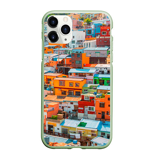 Чехол iPhone 11 Pro матовый Красочный Камчхон-дон в городе Пусан / 3D-Салатовый – фото 1