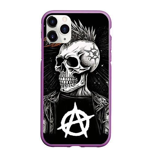 Чехол iPhone 11 Pro матовый Анархия скелет / 3D-Фиолетовый – фото 1