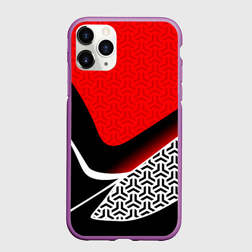 Чехол iPhone 11 Pro матовый Геометрическая униформа - красная / 3D-Фиолетовый – фото 1