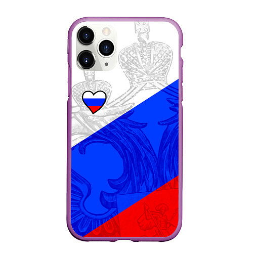 Чехол iPhone 11 Pro матовый Сердечко - Россия / 3D-Фиолетовый – фото 1