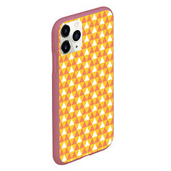 Чехол iPhone 11 Pro матовый Узор с оранжевыми, желтыми и белыми треугольниками, цвет: 3D-малиновый — фото 2