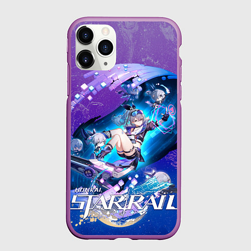 Чехол iPhone 11 Pro матовый Серебряный Волк Хонкай Стар Рейл / 3D-Фиолетовый – фото 1