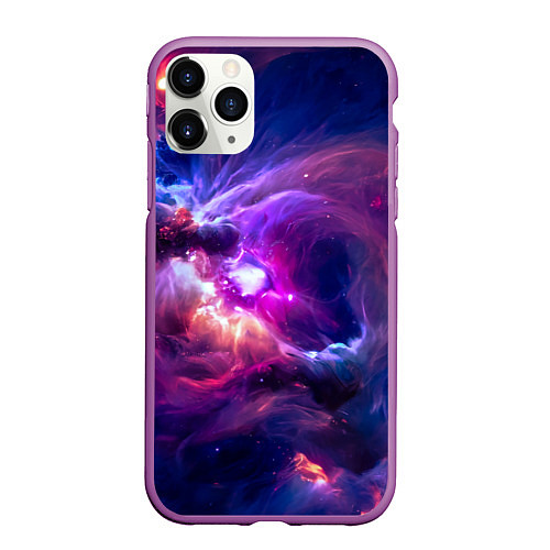 Чехол iPhone 11 Pro матовый Небула в космосе в фиолетовых тонах - нейронная се / 3D-Фиолетовый – фото 1