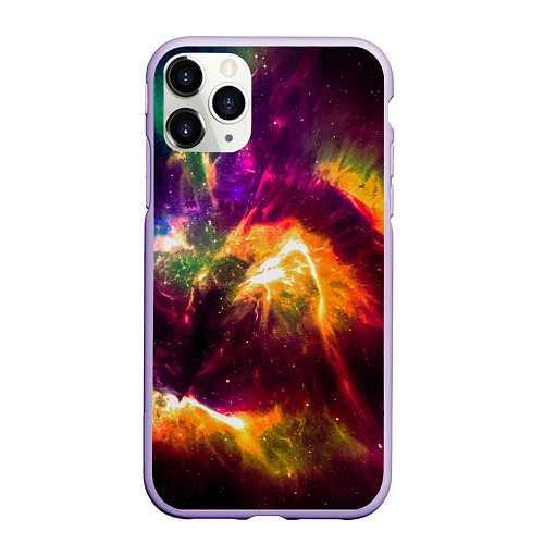 Чехол iPhone 11 Pro матовый Небула в космосе разноцветная - нейронная сеть / 3D-Светло-сиреневый – фото 1