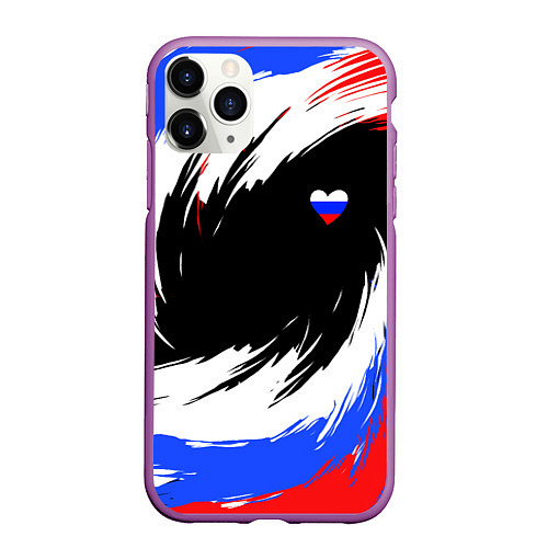 Чехол iPhone 11 Pro матовый Сердечко Россия - мазки кисти / 3D-Фиолетовый – фото 1