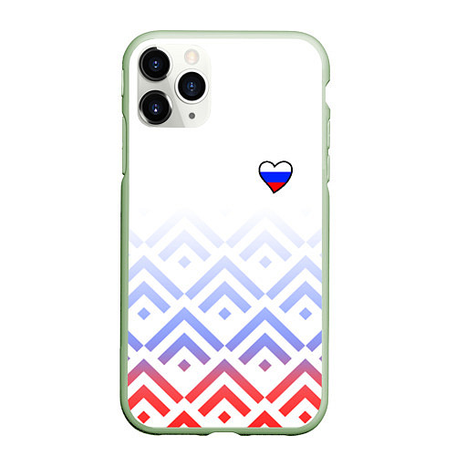 Чехол iPhone 11 Pro матовый Сердечко россии - треугольники / 3D-Салатовый – фото 1