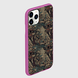 Чехол iPhone 11 Pro матовый Тёмный фон с элементами дракона, цвет: 3D-фиолетовый — фото 2