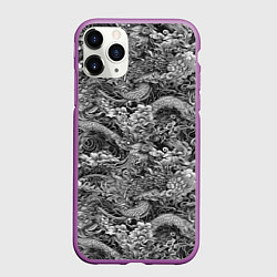 Чехол iPhone 11 Pro матовый Черно-белый фон с элементами японской татуировки