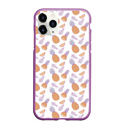 Чехол iPhone 11 Pro матовый Ананасы паттерн, цвет: 3D-фиолетовый
