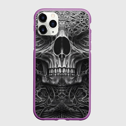 Чехол iPhone 11 Pro матовый Череп в стиле Гигера / 3D-Фиолетовый – фото 1