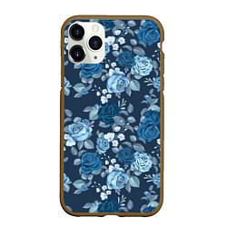 Чехол iPhone 11 Pro матовый Голубые розы паттерн